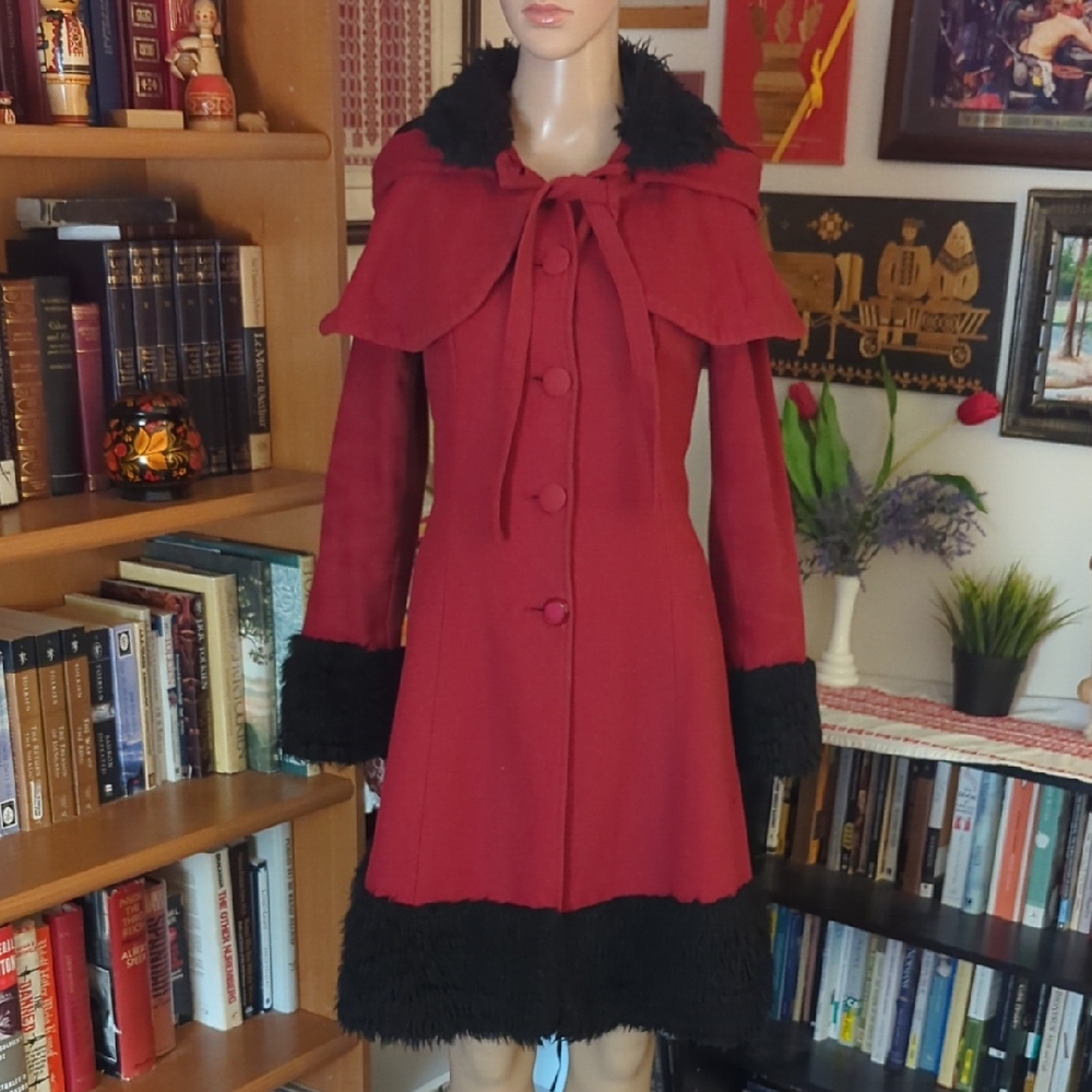 Chic Red and Black Women's Cape Coat
